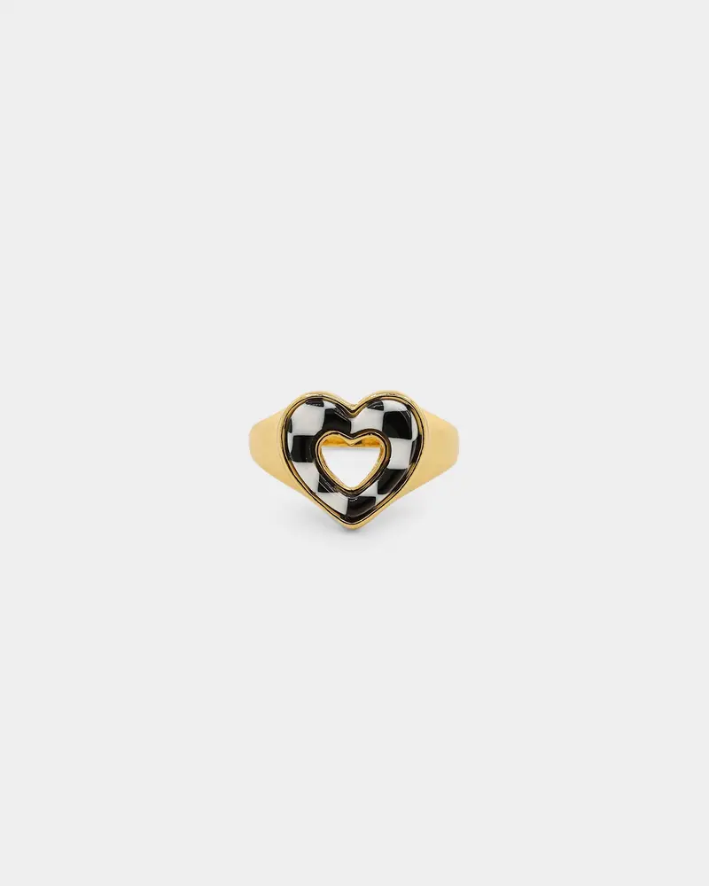 Raising Hell Checkered Heart Ring Gold/Black 1