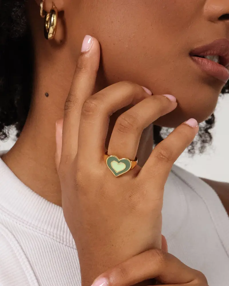 Raising Hell Women's Pastel Hearts Ring Gold/Green 1