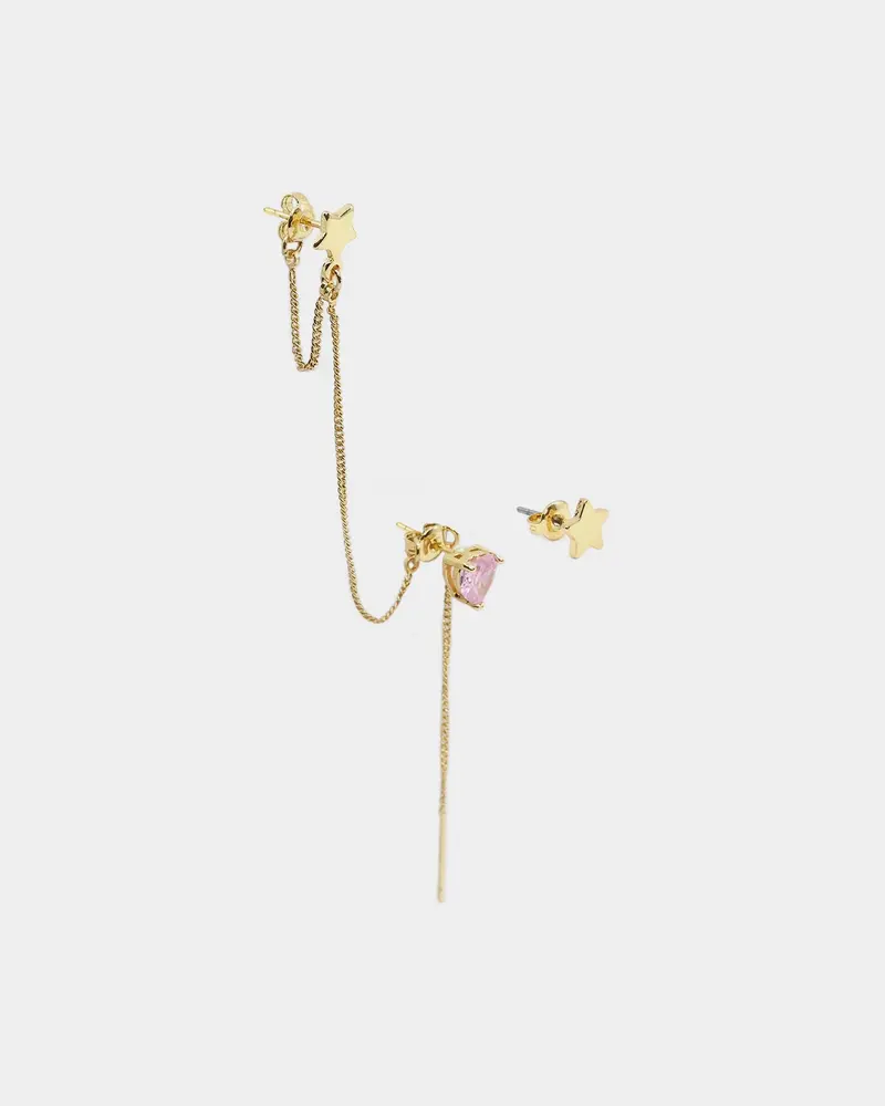 Raising Hell Women's Starry Heart Earrings Chain Gold/Pink 1