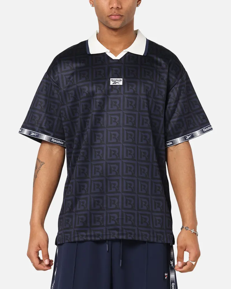 Reebok Monogram Football Polo T-Shirt Navy 1