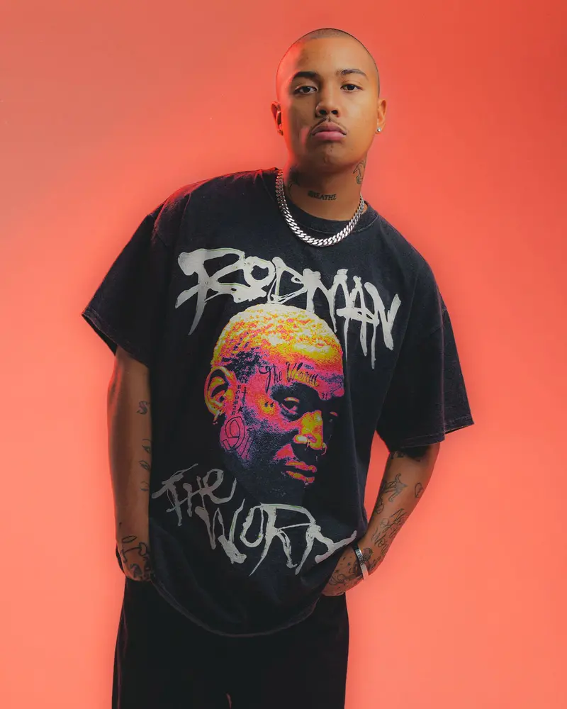 Rodman Brand The Worm Face Tats Vintage T-Shirt Black Wash 1