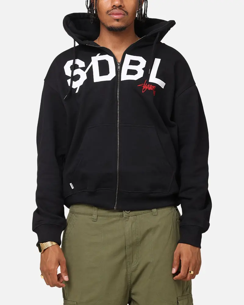 S Double Applique Zip-Up Hoodie Black 1