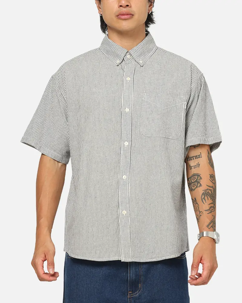 S Double Bay Stripe Classic Button Up Shirt Black/White Stripe 1