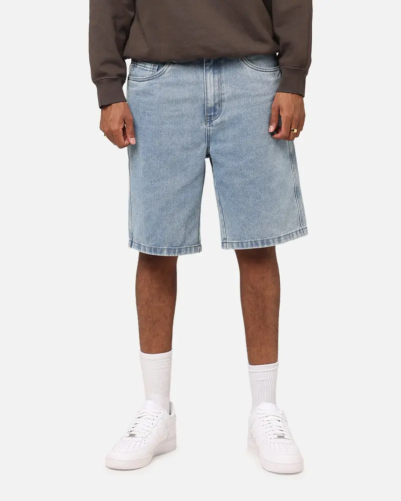 S Double Denim Standard Shorts Blue Washed Denim 1