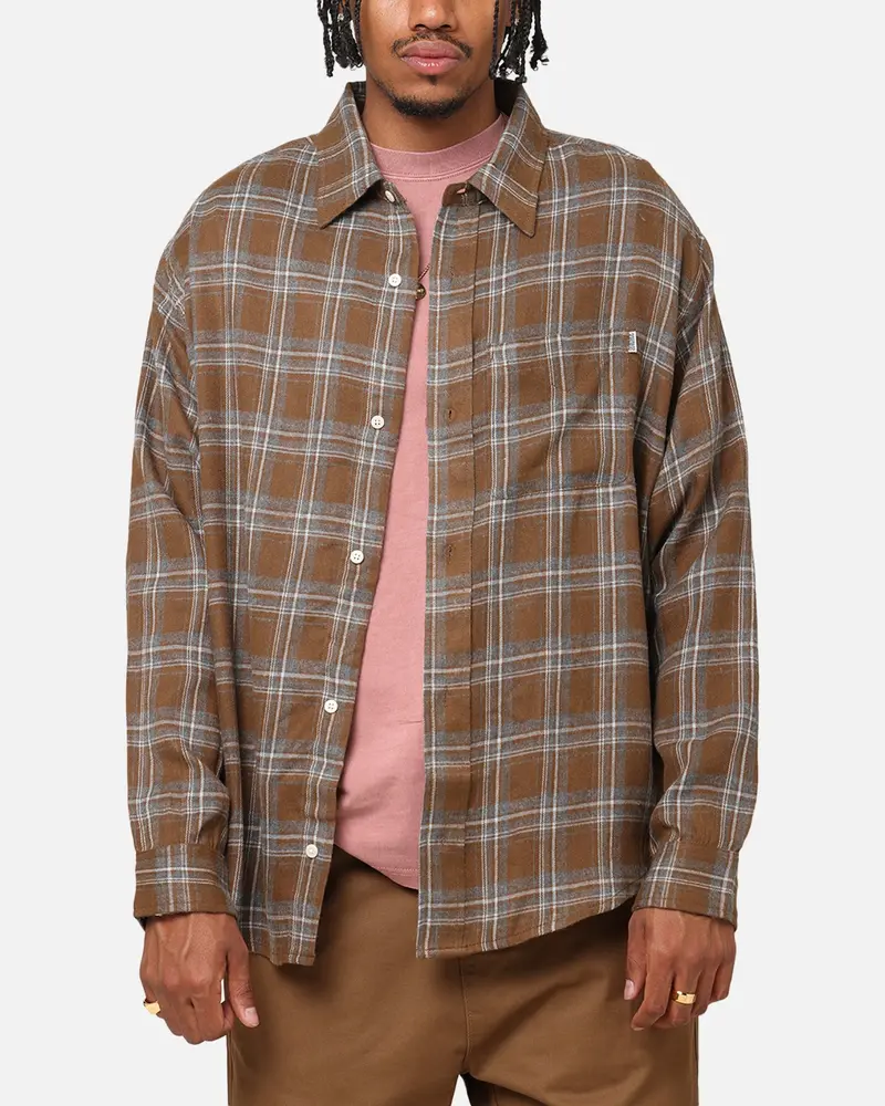 S Double Duty Plaid Long Sleeve Shirt Brown 1