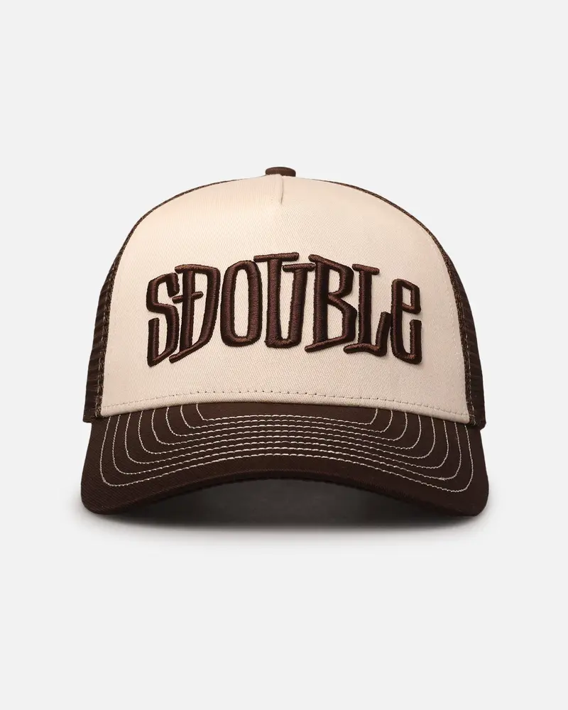 S Double Mid-Block Curved Peak Trucker Strapback Natural 1