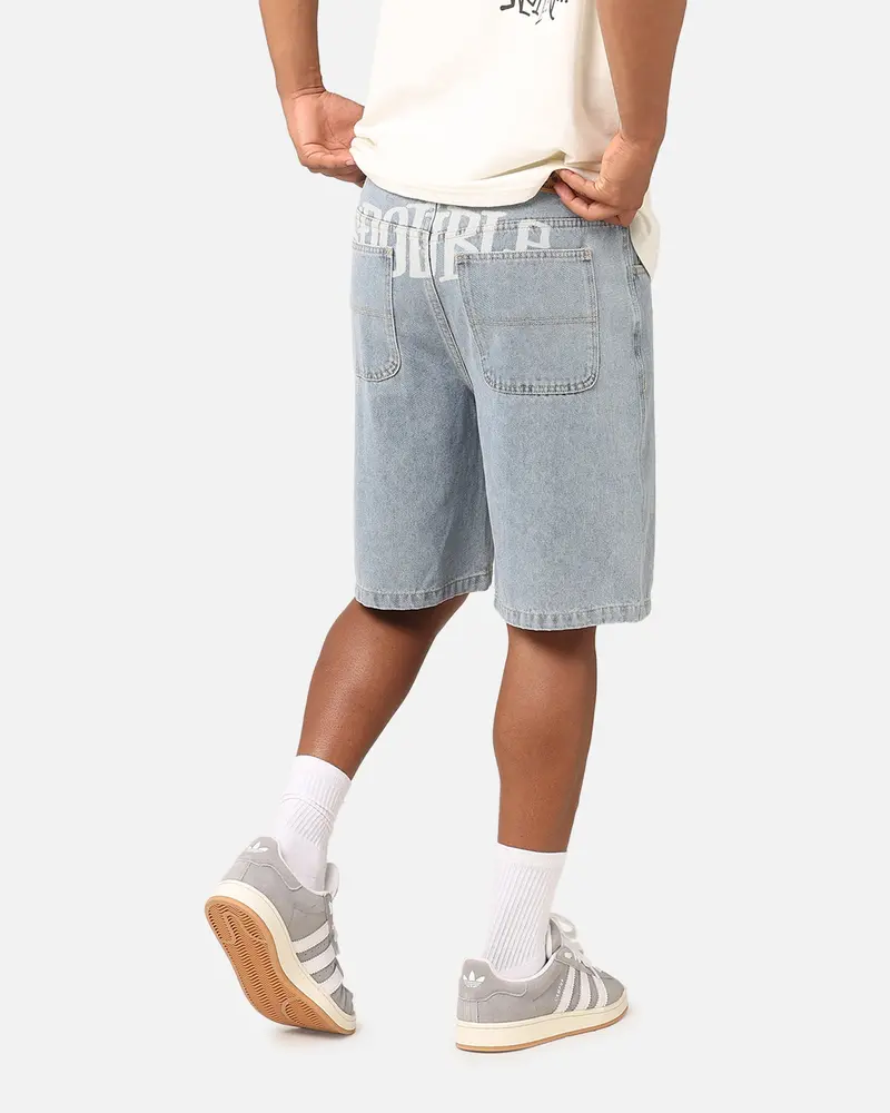 S Double Print Denim Standard Shorts Light Blue 1