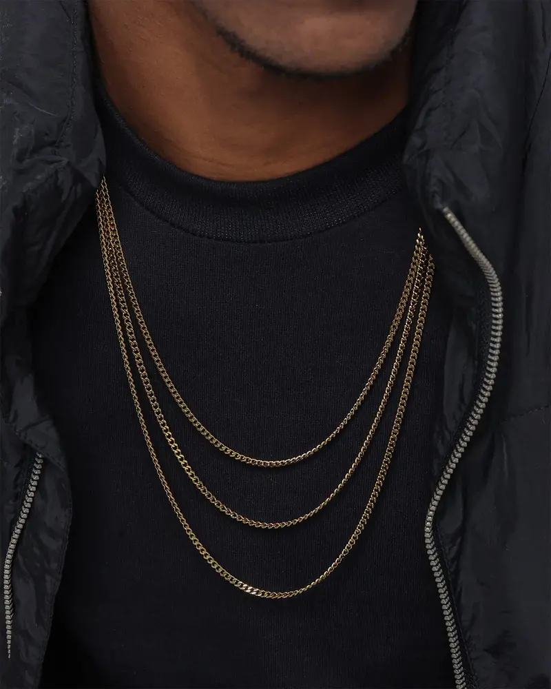 Saint Morta 3Mm Cuban Link Chain Set Gold 1