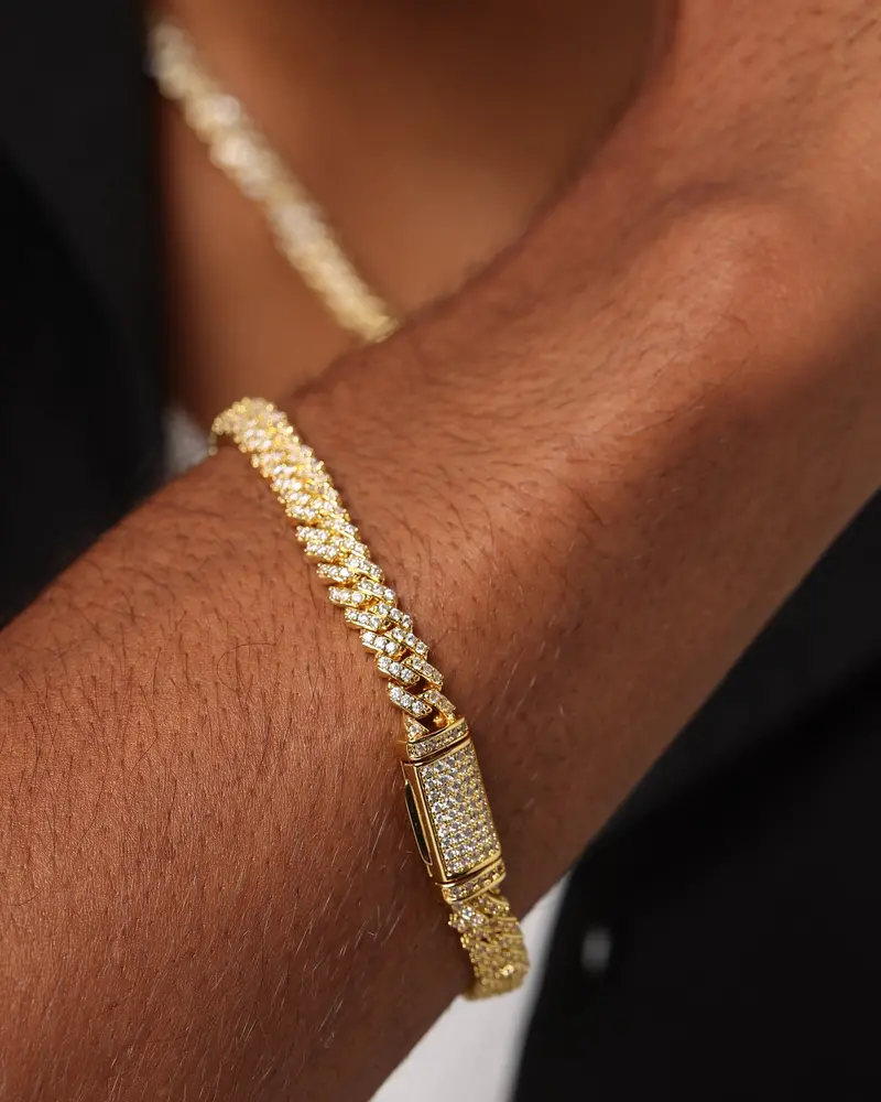 Saint Morta 6Mm Iced Cuban Prong Bracelet Iced Gold 1