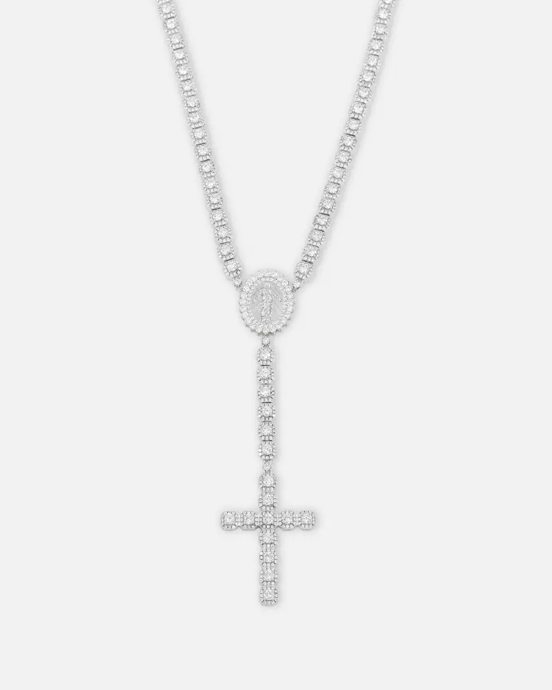 Saint Morta 6Mm Iced Tennis Cross Chain White Gold 1