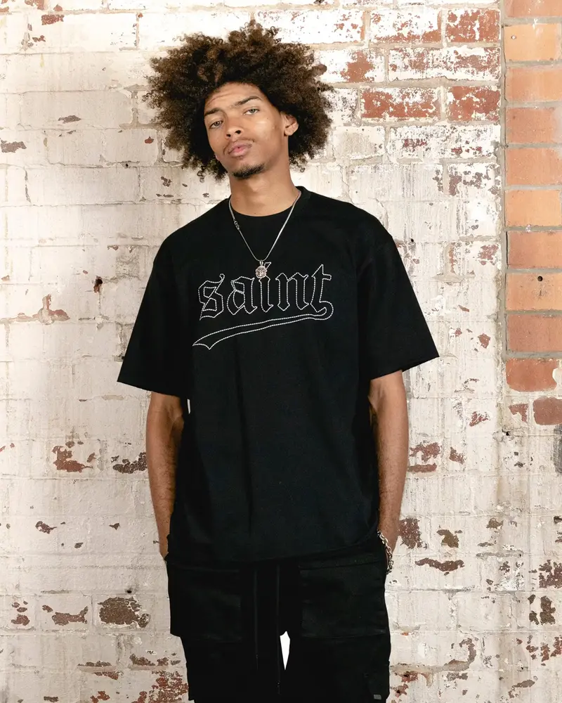 Saint Morta Allstar Embroidered Drop T-Shirt Black/White 1