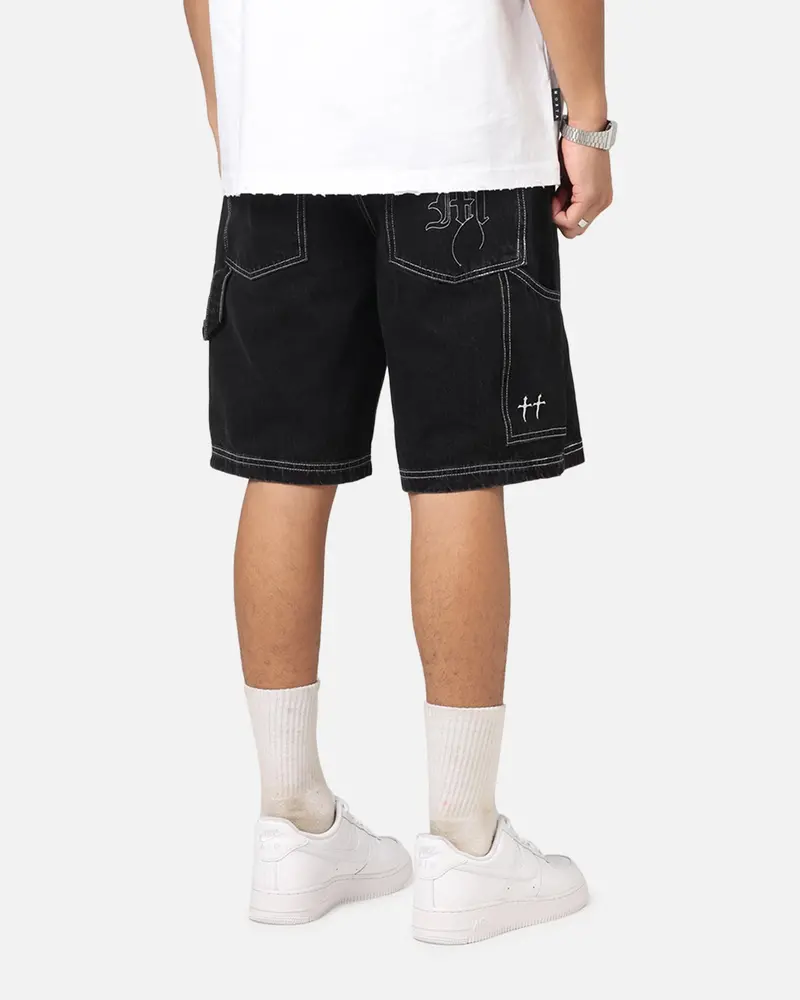 Saint Morta Amplus Fray Carpenter Jort Shorts Contrast Black 1