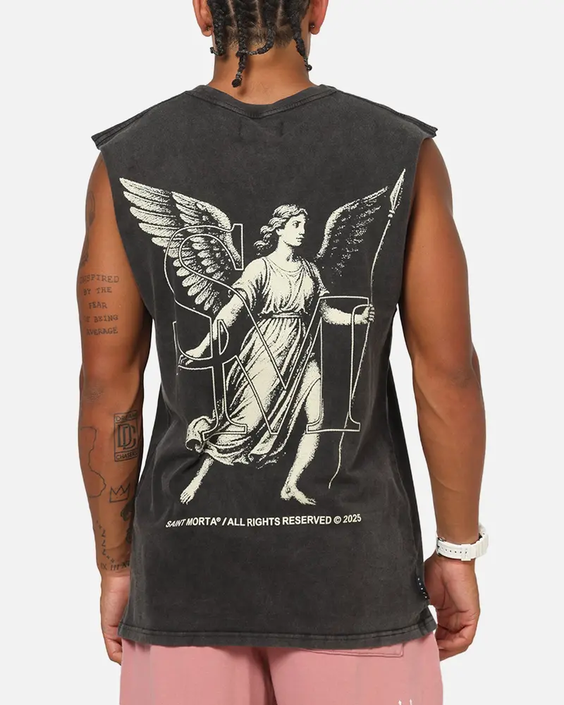 Saint Morta Archangel Oversized Muscle T-Shirt Vintage Black 1