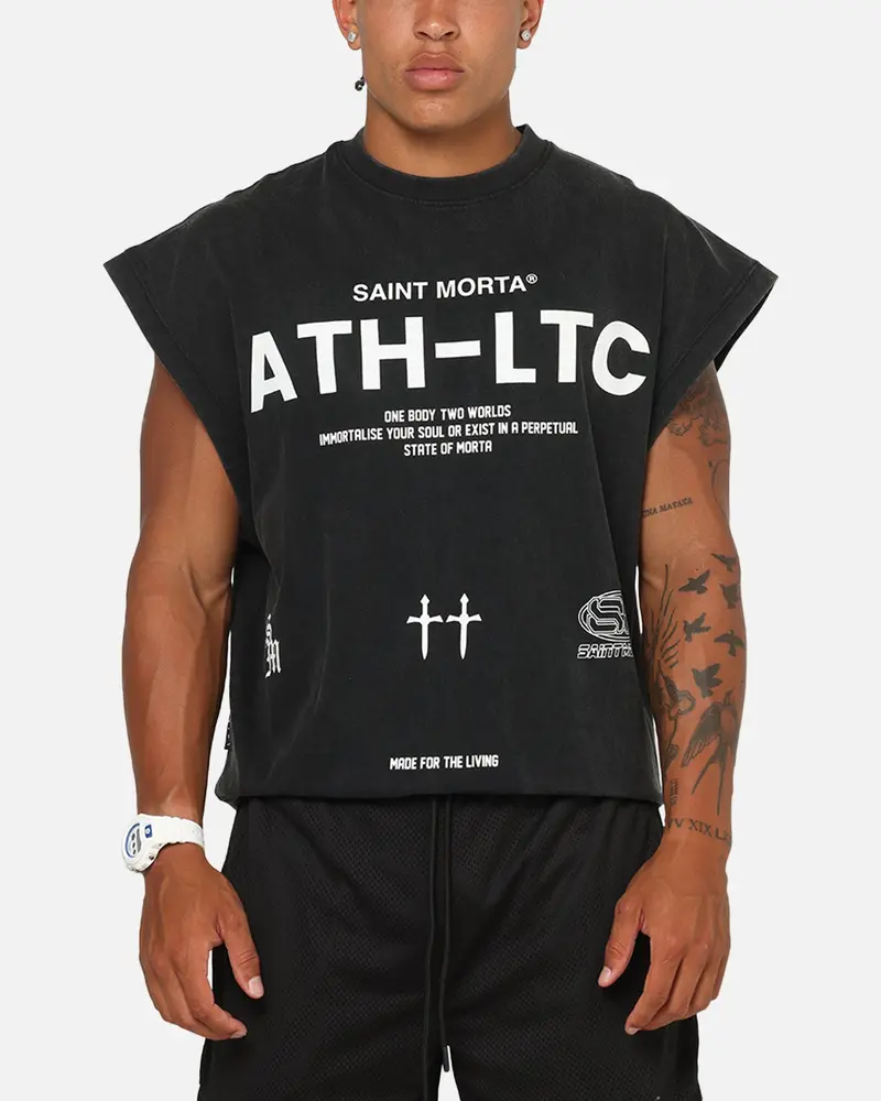 Saint Morta Athletc Cut Off Sweat T-Shirt Washed Black 1