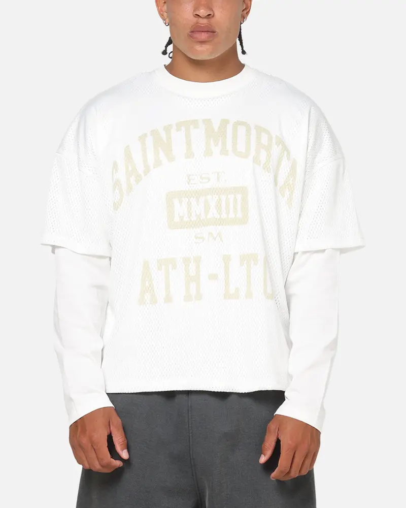 Saint Morta Athltc College Layered Long Sleeve T-Shirt Off White 1
