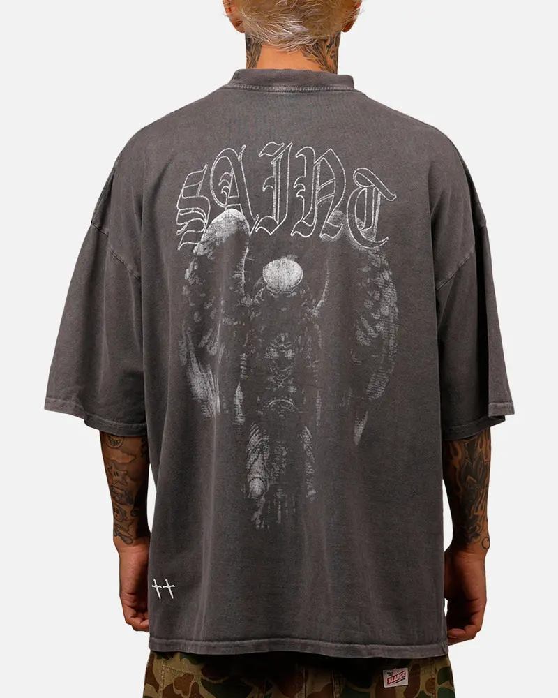 Saint Morta Baptista Mock Neck T-Shirt Washed Charcoal 1