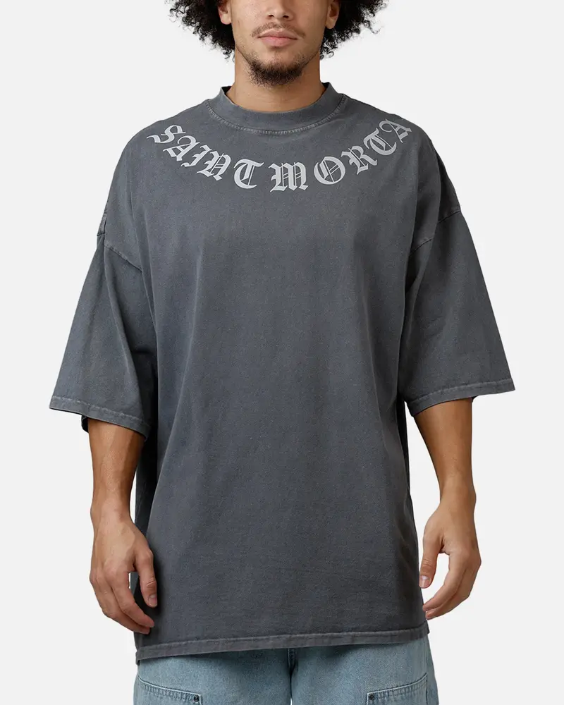 Saint Morta Barbaric Mock Neck T-Shirt Washed Charcoal 1
