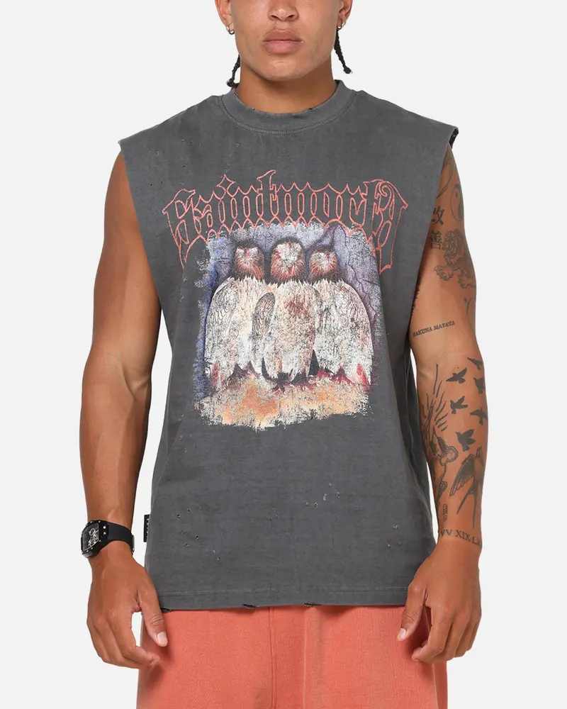 Saint Morta Birds Of Prey Muscle T-Shirt Washed Charcoal 1