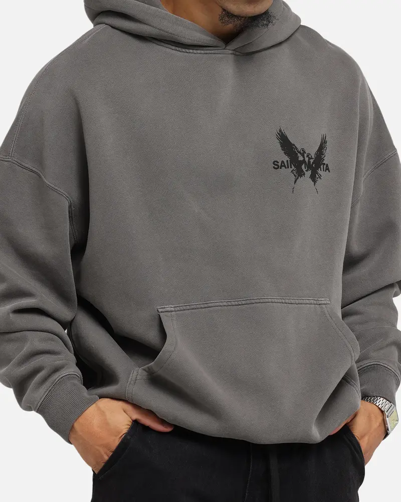 Saint Morta Black Doves Boxy Hoodie Washed Charcoal 6