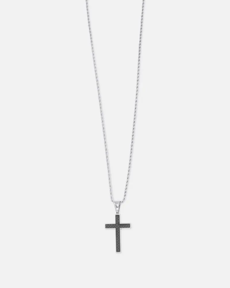 Saint Morta Carbon Cross Pendant Chain White Gold 1