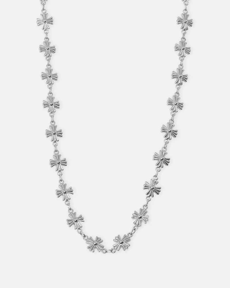 Saint Morta Chrome Cross Chain Necklace White Gold 1