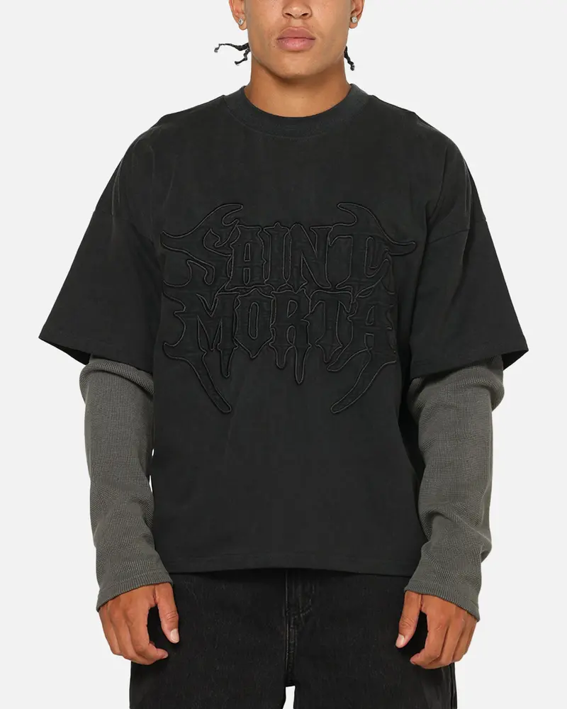 Saint Morta Crested Wing Long Sleeve Layered T-Shirt Vintage Black 1