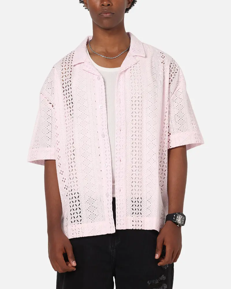 Saint Morta Crochet Button Up Shirt Pink 1