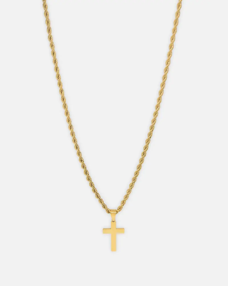 Saint Morta Cross Pendant Rope Chain & Bracelet Bundle Gold 1
