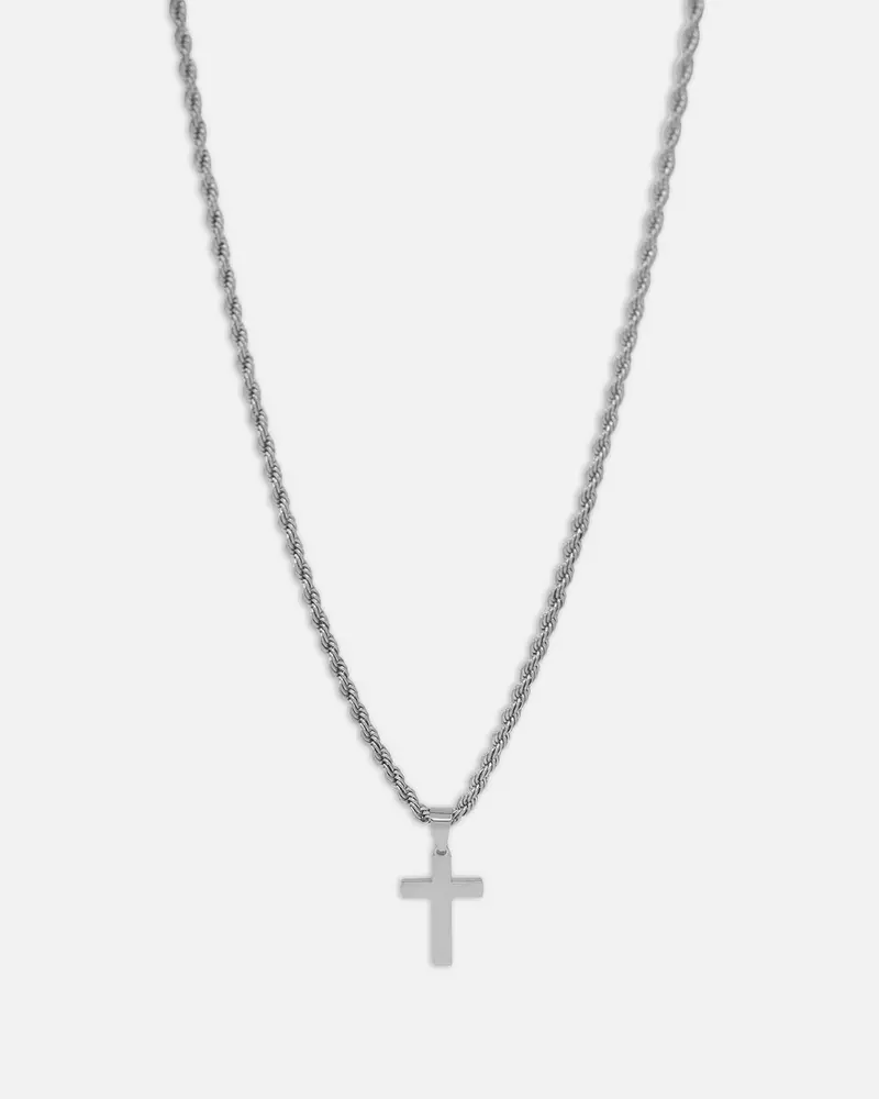 Saint Morta Cross Pendant Rope Chain & Bracelet Bundle White Gold 1