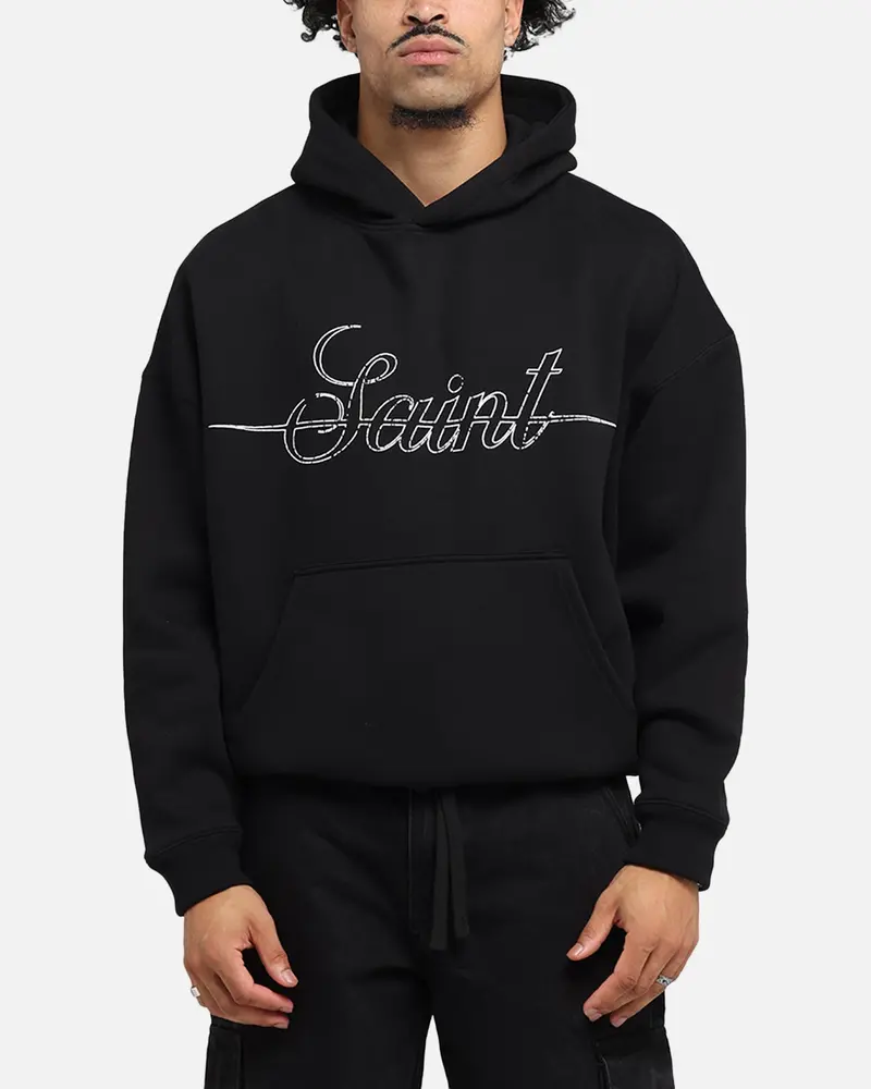Saint Morta Cursive Boxy Hoodie Black 1