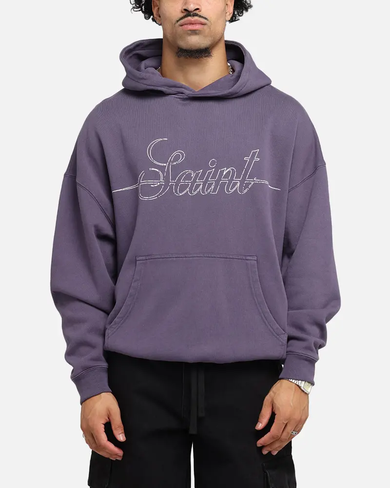 Saint Morta Cursive Boxy Hoodie Purple 1