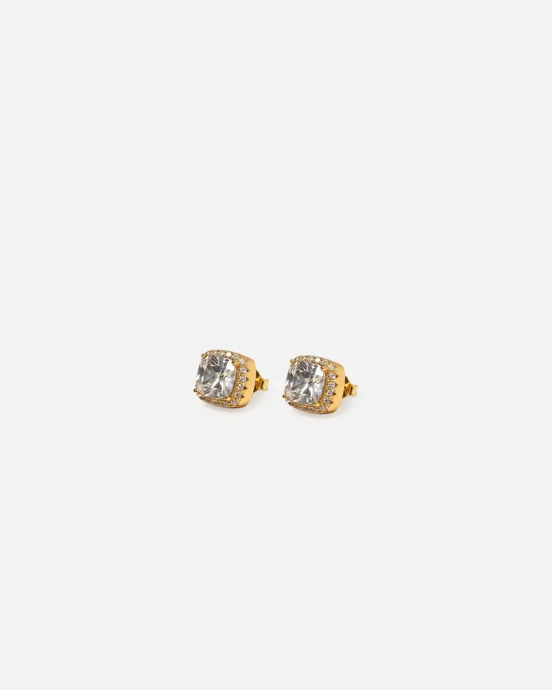 Saint Morta Cushion Cut Halo Earrings Iced Gold 1