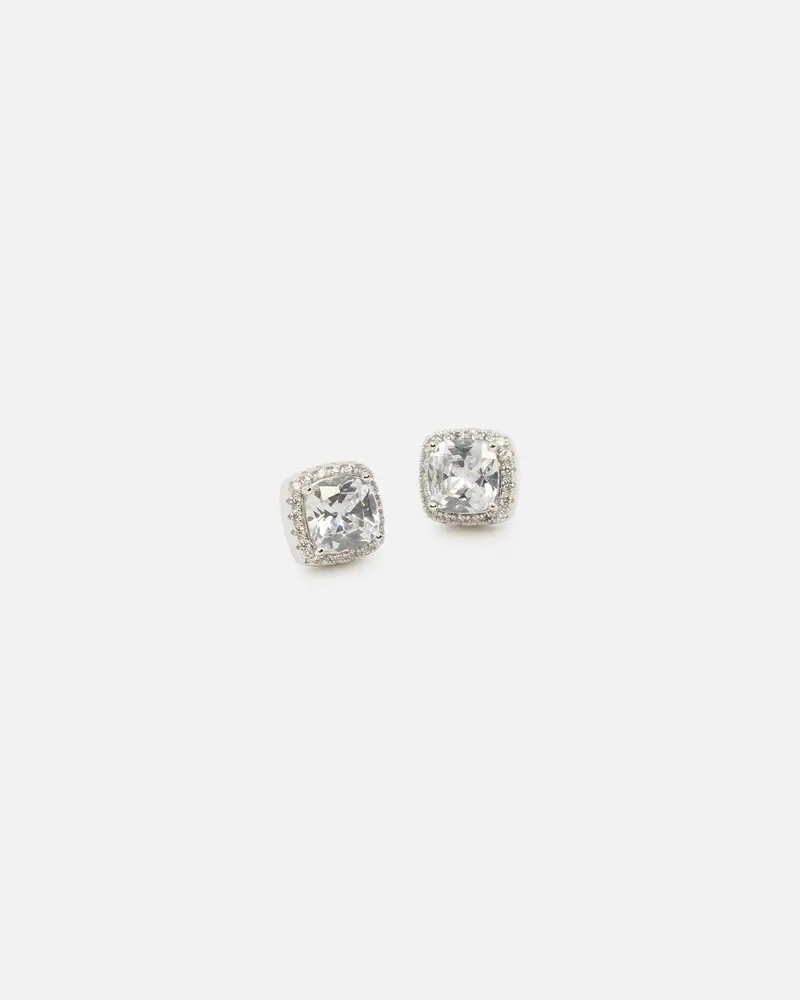 Saint Morta Cushion Cut Halo Earrings Iced White Gold 1
