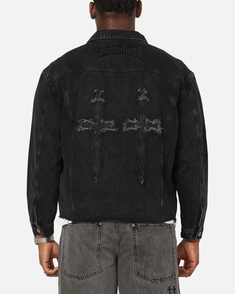 Saint Morta Daggers Cutoff Denim Jacket Vintage Black 1