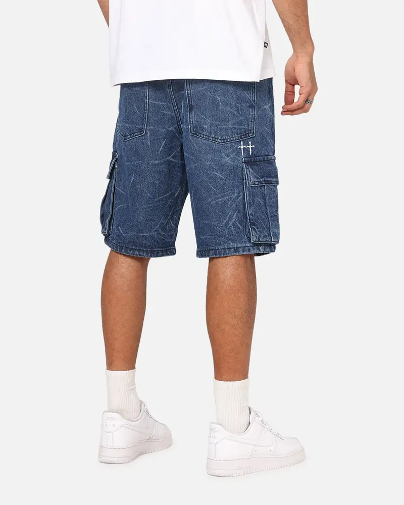 Saint Morta Denim Cargo Shorts Crinkle Stonewash 1