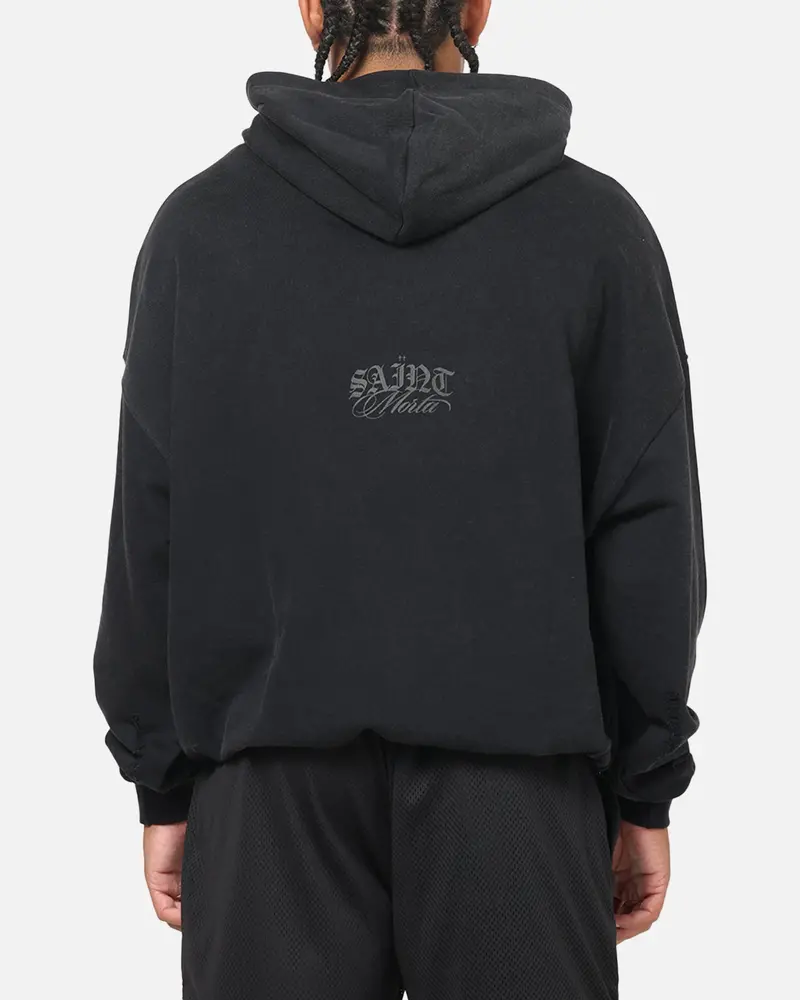Saint Morta Distressed Hoodie Black Wash 1