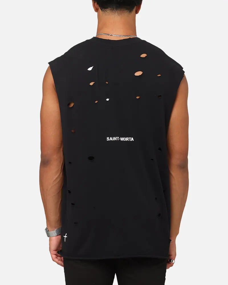 Saint Morta Distressed Oversized Muscle T-Shirt Black 1