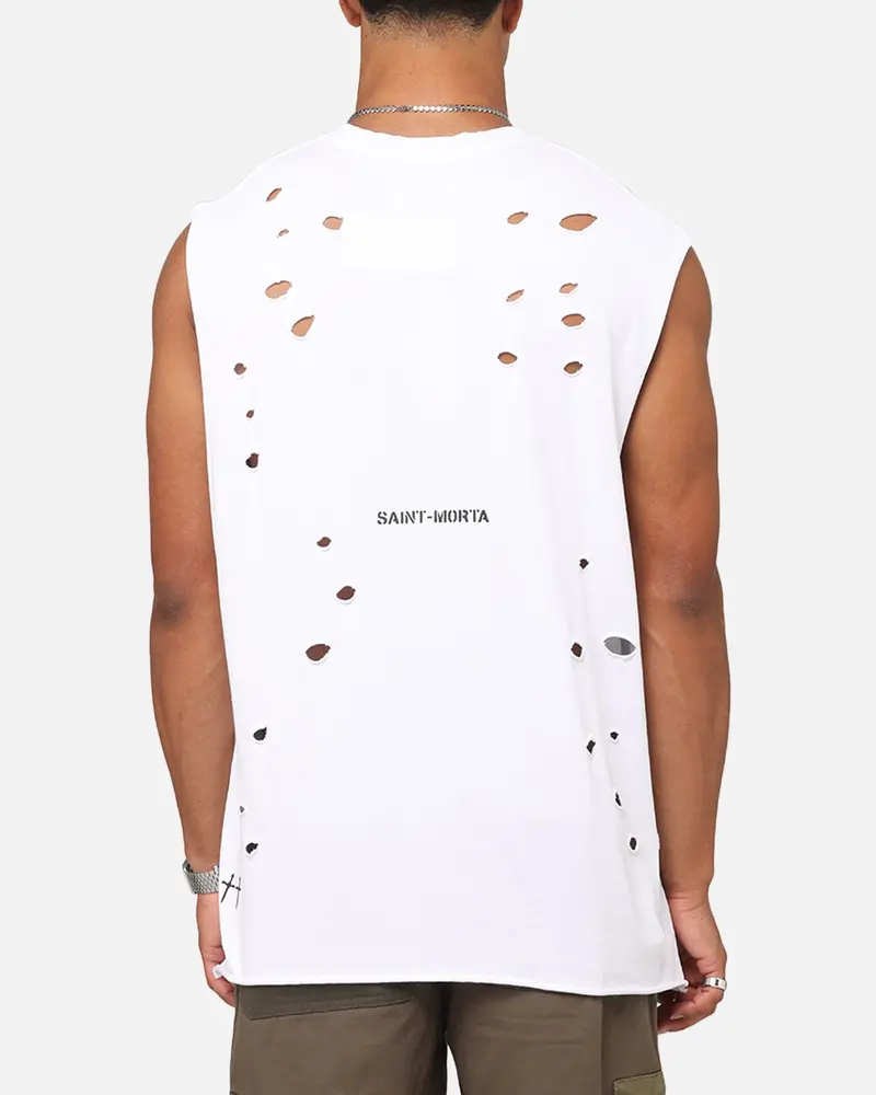 Saint Morta Distressed Oversized Muscle T-Shirt White 1