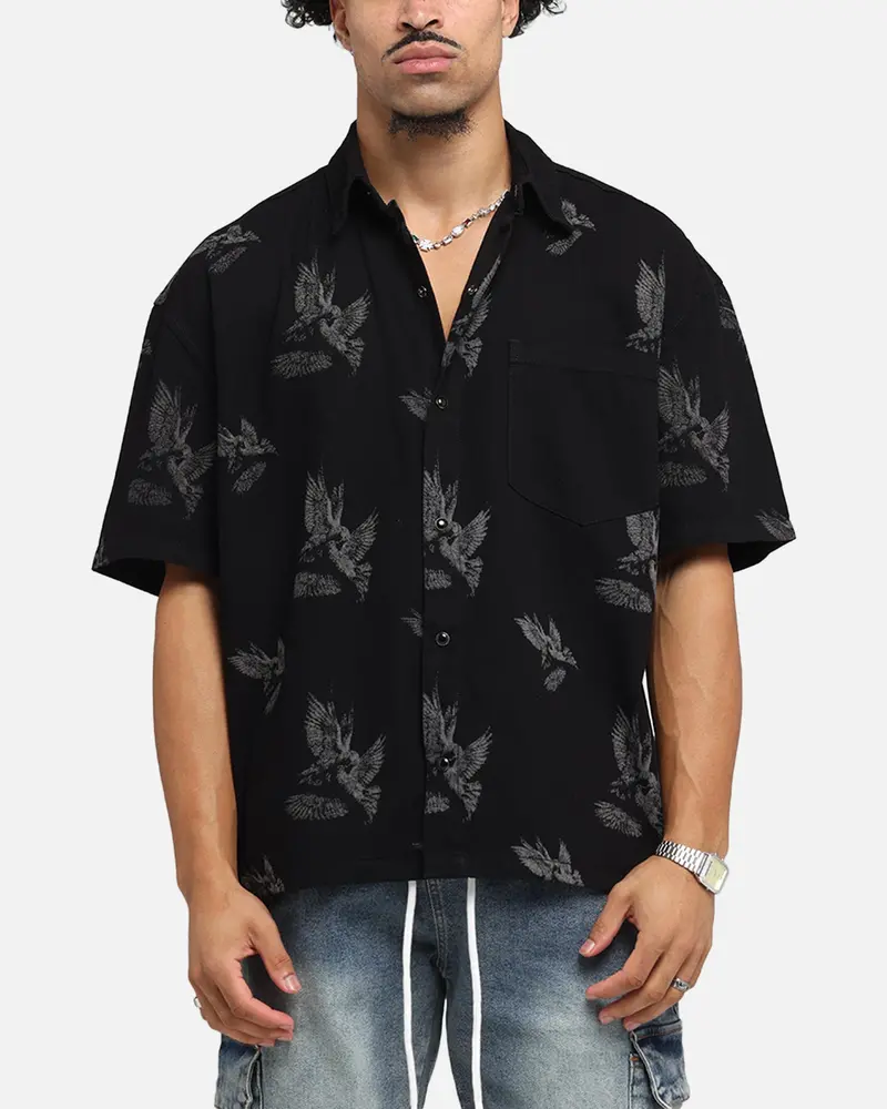 Saint Morta Doves Boxy Denim Button Up Shirt Black 1