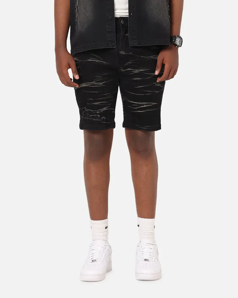 Saint Morta Dynasty Thrash V2 Denim Shorts Acid Wash Black 1