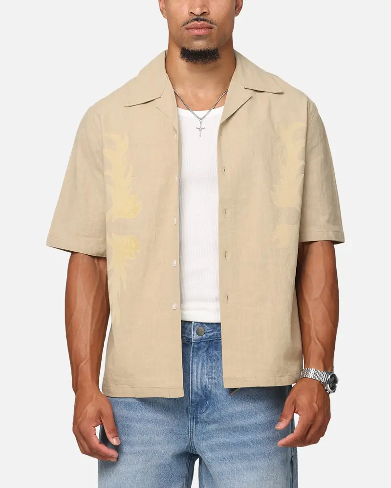 Saint Morta Flocka Button Up Shirt Tan 1