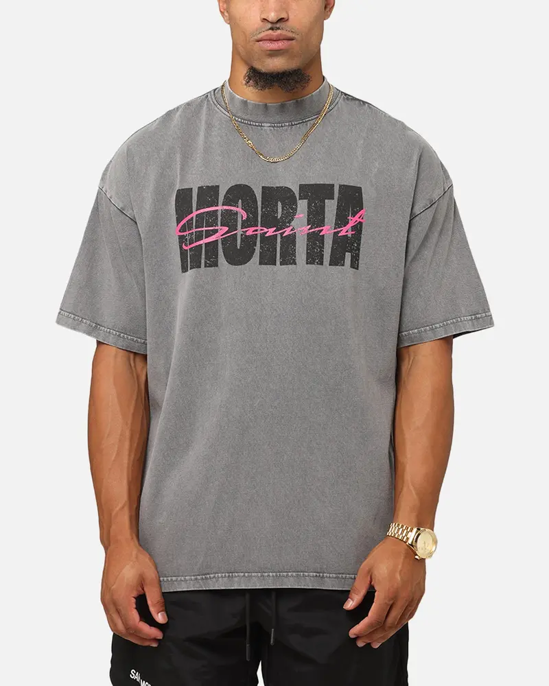 Saint Morta Flux Mock Neck T-Shirt Washed Charcoal 1