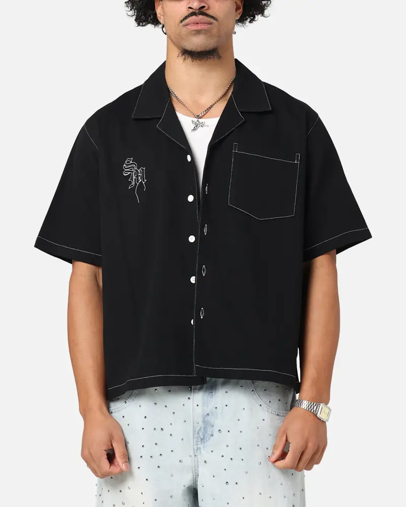 Saint Morta Fray Contrast Button Up Shirt Contrast Black 1
