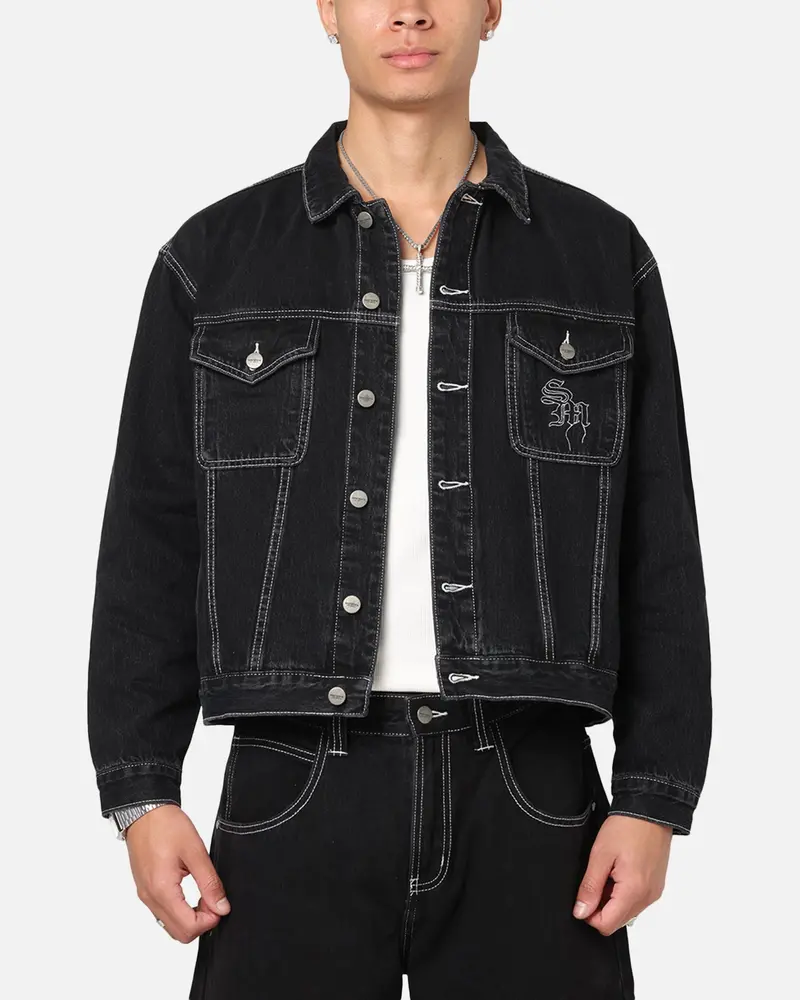 Saint Morta Fray Trucker Denim Jacket Contrast Black 1