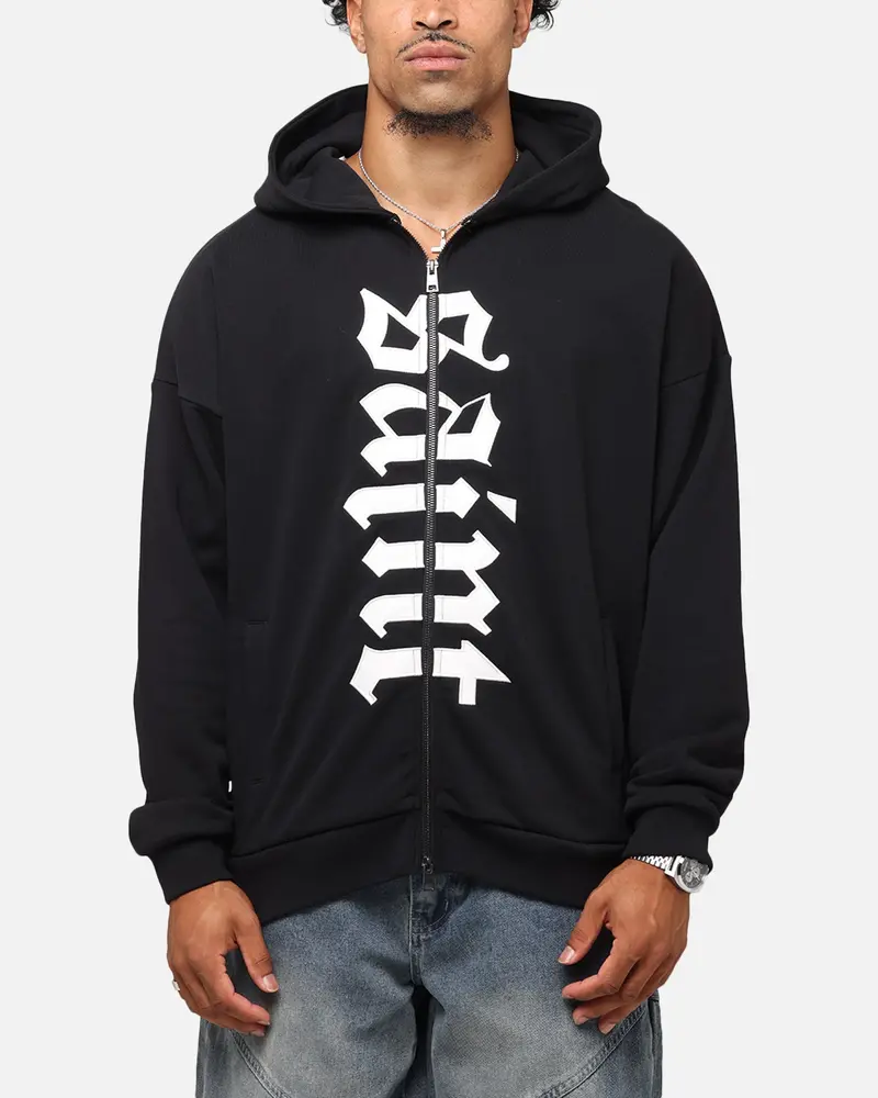 Saint Morta Gothic Distressed Zip Hoodie Black 1