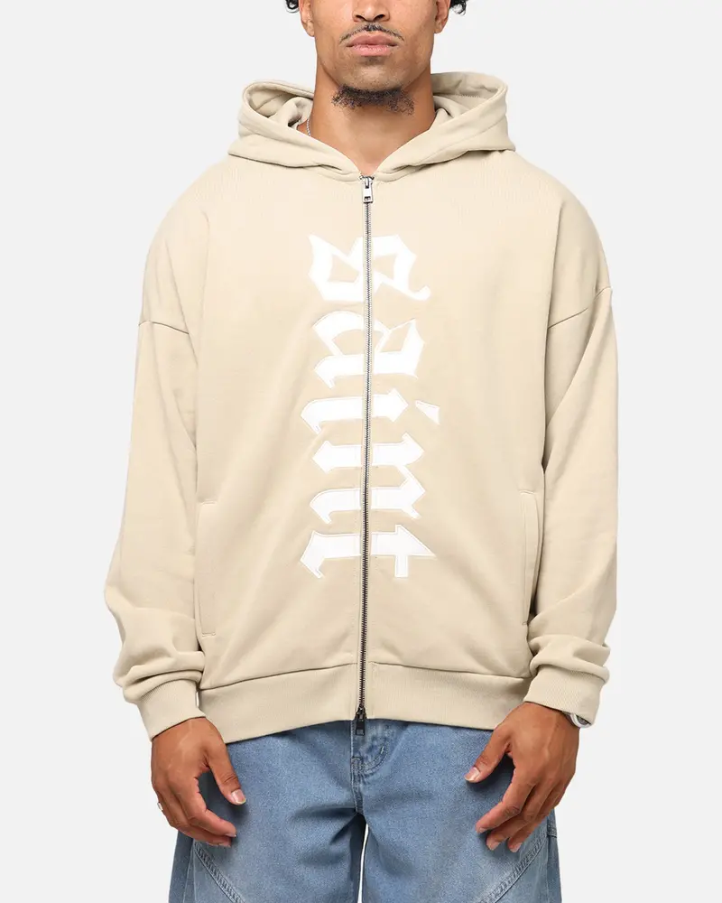 Saint Morta Gothic Distressed Zip Hoodie Stone 1