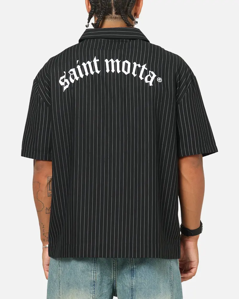 Saint Morta Gothic Pinstripe Button Up Shirt Jet Black 1
