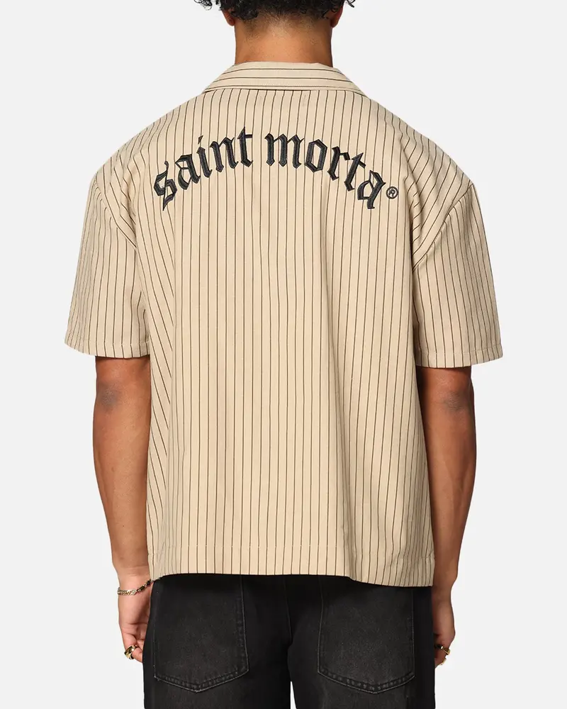 Saint Morta Gothic Pinstripe Button Up Shirt Tan 1