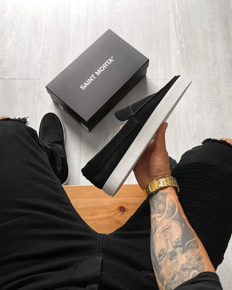 Saint Morta Hemisphere Suede Slip On Loafer Black/White 1