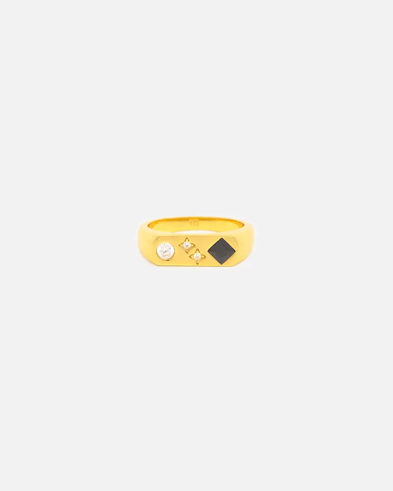Saint Morta Iced Stars Signet Ring Gold 1